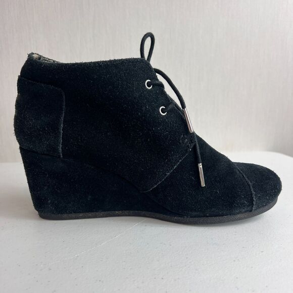 TOMS Kala Women's Wedge Ankle Boots Lace Up Black Suede Shoes Size 9.5 - Picture 8 of 11